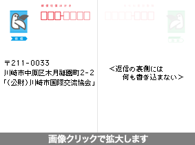 往復ハガキの往信面の書き方。この図の直後に往信面の書き方の説明。開いた画像はエスケープキーで閉じる