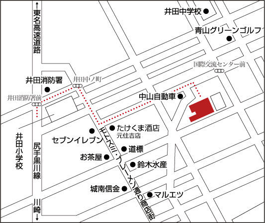 バス停から川崎市国際交流センターまでの案内地図