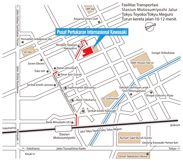 Peta akses menuju Pusat Internasional Kawasaki