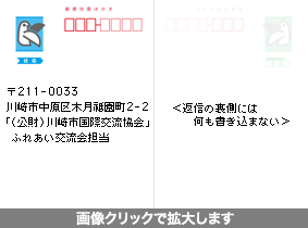 往復ハガキの往信面の書き方。この図の直後に往信面の書き方の説明。開いた画像はエスケープキーで閉じる